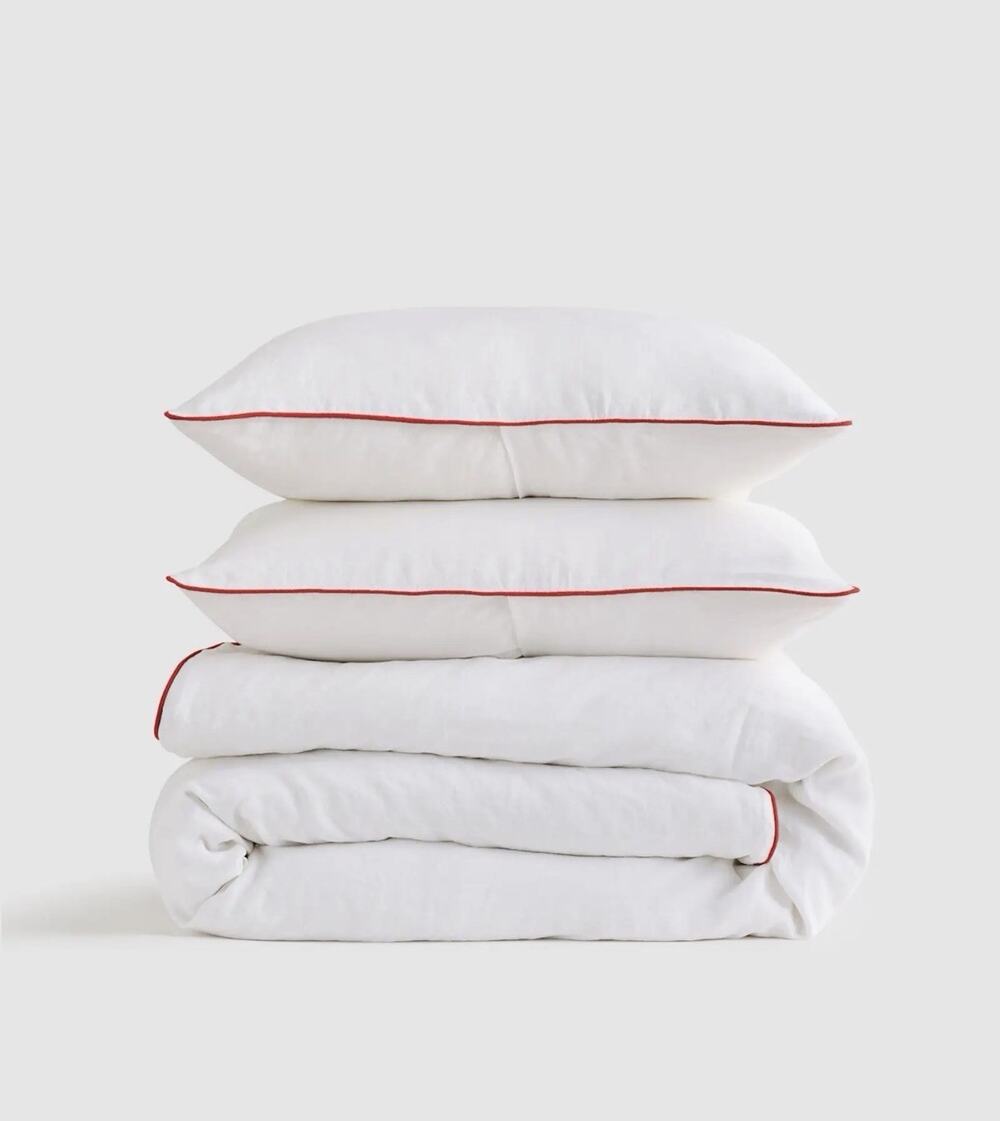 NEW Quince European Linen Piped Duvet Cover Set White CHERRY King/Cal SOLD OUT